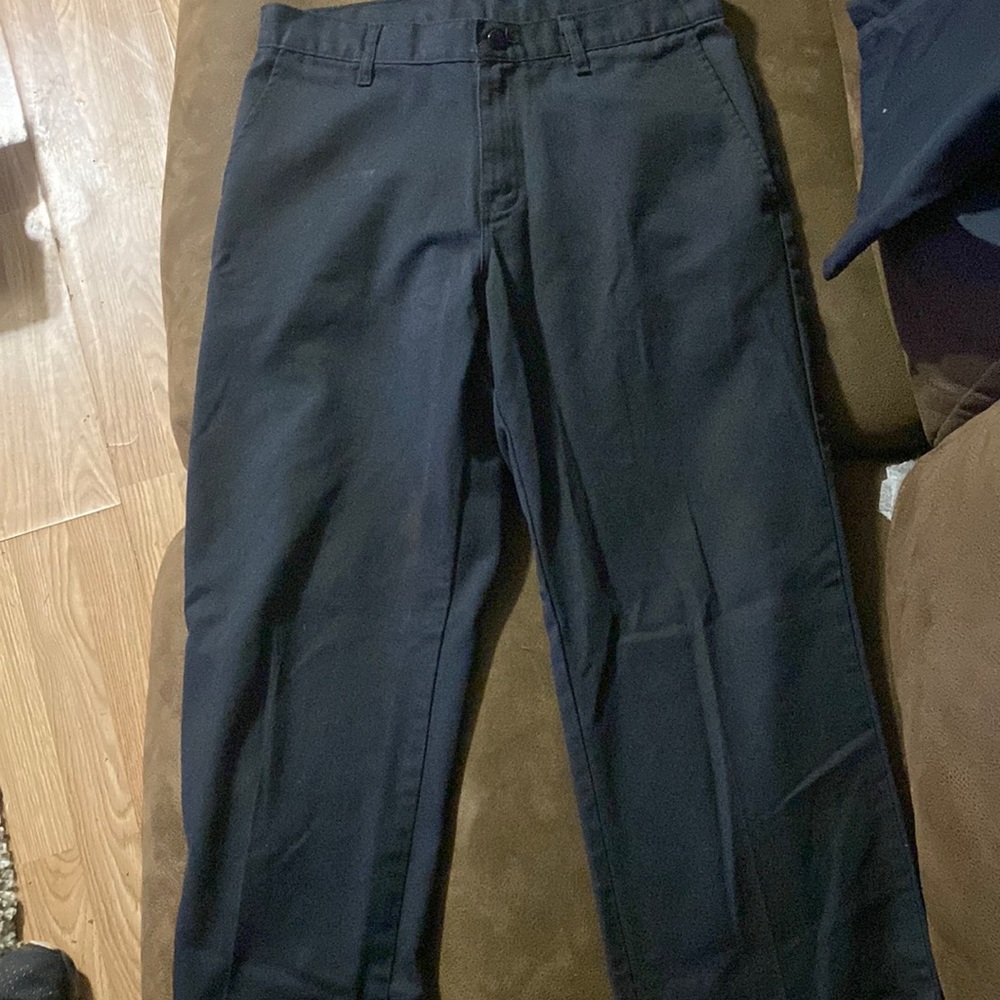 Dickies work pants, no cargo pockets but has cell phone pocket on side.